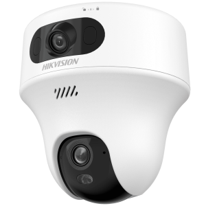 Hikvision ds-2cfwq6-d Turret PT 6 Megapixel / Doble Lente (2.8 mm y 4 mm) / Dual Light (10 mts IR + 10 mts Luz Blanca) / Wi-Fi / Interior / Audio Bidireccional (Micrófono y Bocina) / dWDR  / H.265+ / 5 VCD (Conector Tipo C)