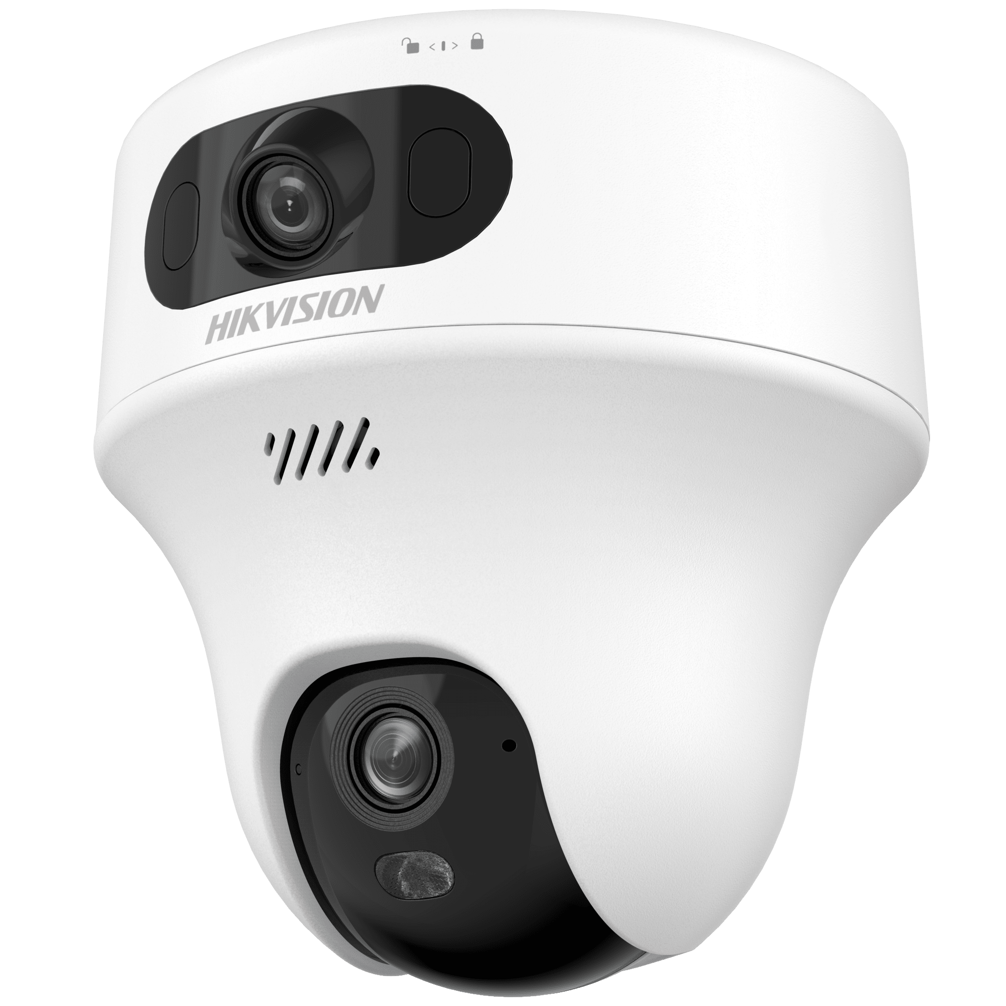 Hikvision ds-2cfwq6-d Turret PT 6 Megapixel / Doble Lente (2.8 mm y 4 mm) / Dual Light (10 mts IR + 10 mts Luz Blanca) / Wi-Fi / Interior / Audio Bidireccional (Micrófono y Bocina) / dWDR / H.265+ / 5 VCD (Conector Tipo C)