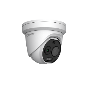 Hikvision hm-td1228t-2/g1/t3a (HIKMICRO) Turret IP Bi-espectral (Térmica + Óptica) / Lente Térmico 2.1 mm (256 X 192) / Lente Óptico 2.2 mm (5 Megapixel) / Detección de Temperatura (-20°C a 650°C) / IA con GUANLAN / Dual Light (30 mts IR + 30