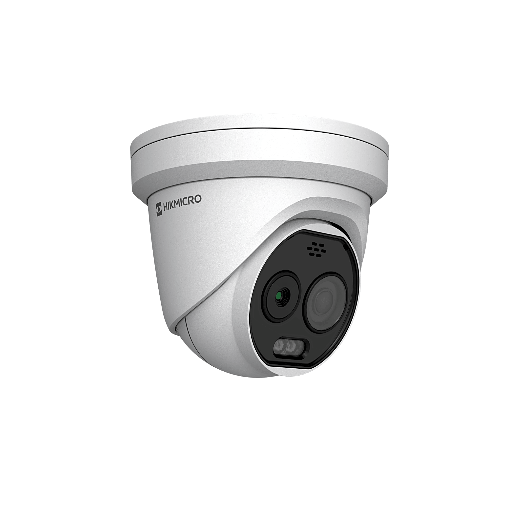 Hikvision hm-td1228t-2/g1/t3a (HIKMICRO) Turret IP Bi-espectral (Térmica + Óptica) / Lente Térmico 2.1 mm (256 X 192) / Lente Óptico 2.2 mm (5 Megapixel) / Detección de Temperatura (-20°C a 650°C) / IA con GUANLAN / Dual Light (30 mts IR + 30