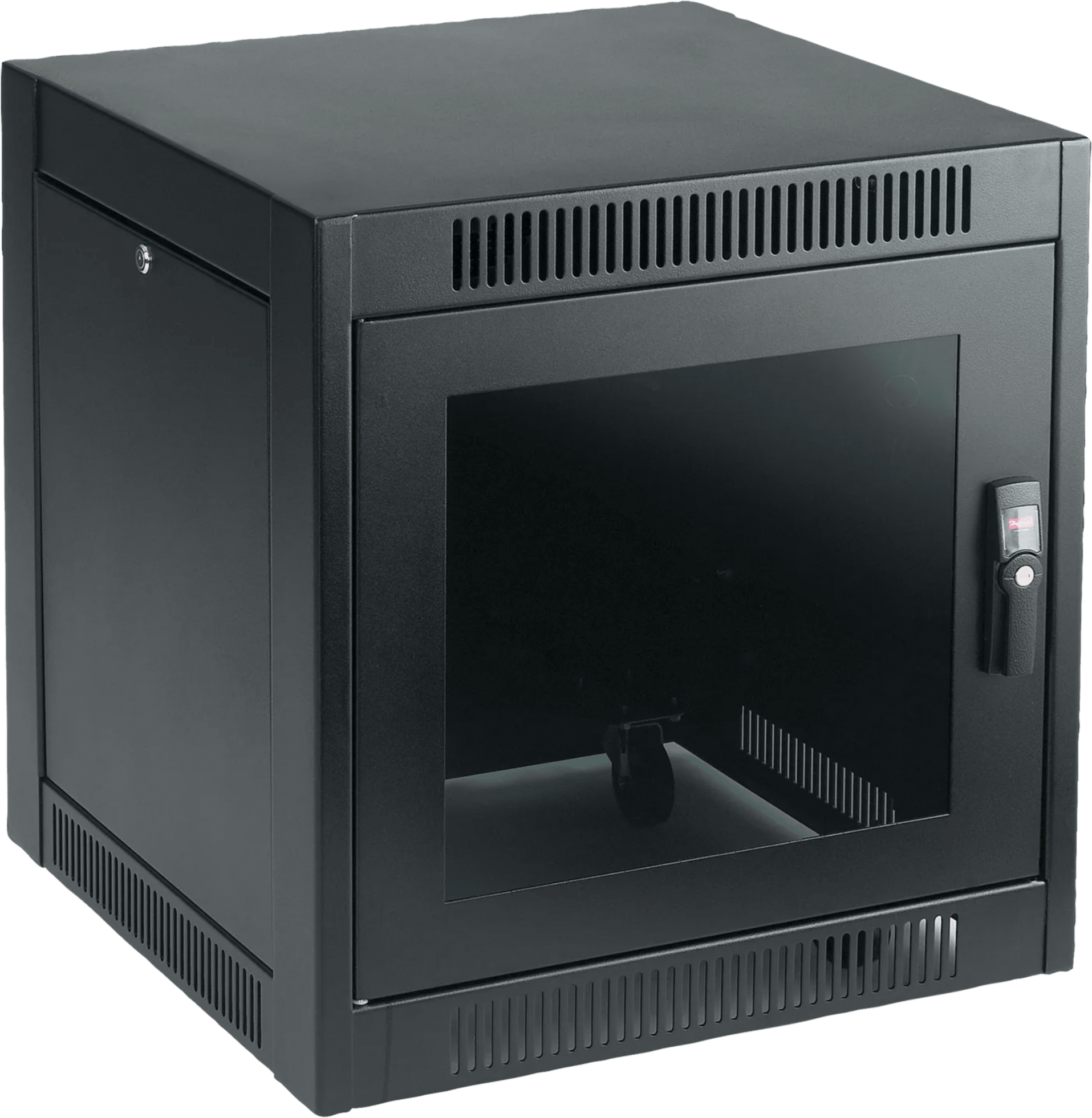 Hoffman enc769sh Gabinete SOHO para Oficinas Pequeñas y Home Office, 700 x 600 x 900 mm, Acero Negro, 11U, Ruedas, Sistema de Enfriamiento Pasivo, Puertas con Cerradura, Paneles Laterales Extraíbles