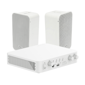 Hikvision ds-qae-kit-0420g Kit de amplificador con bluetooth | 2 altavoces para pared | Sistema 100V |  2 Canales con Control de volumen Independiente |  Música Ambiental