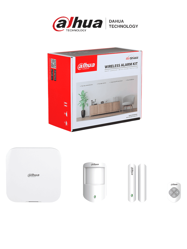 DAHUA DHI-ART-ARC3800H-03-FW2(915) -Kit de Alarma Inalámbrico Hub2, WiFi, Ethernet y 4G, Incluye panel de alarma Hub2, sensor de movimiento, contacto magnético y control remoto, Airshield #915 #TRICOLOR