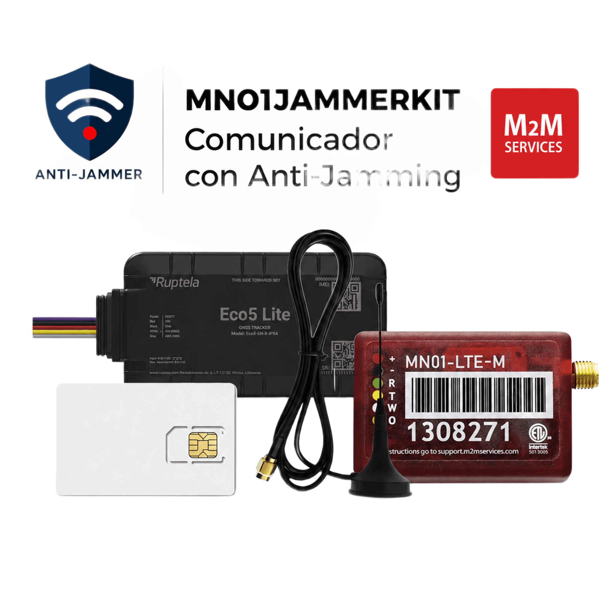 M2M Services mn01jammerkit KIT comunicador MN01LTEM + ECO5LITE + SIM500MB2Y / Detección de JAMMER