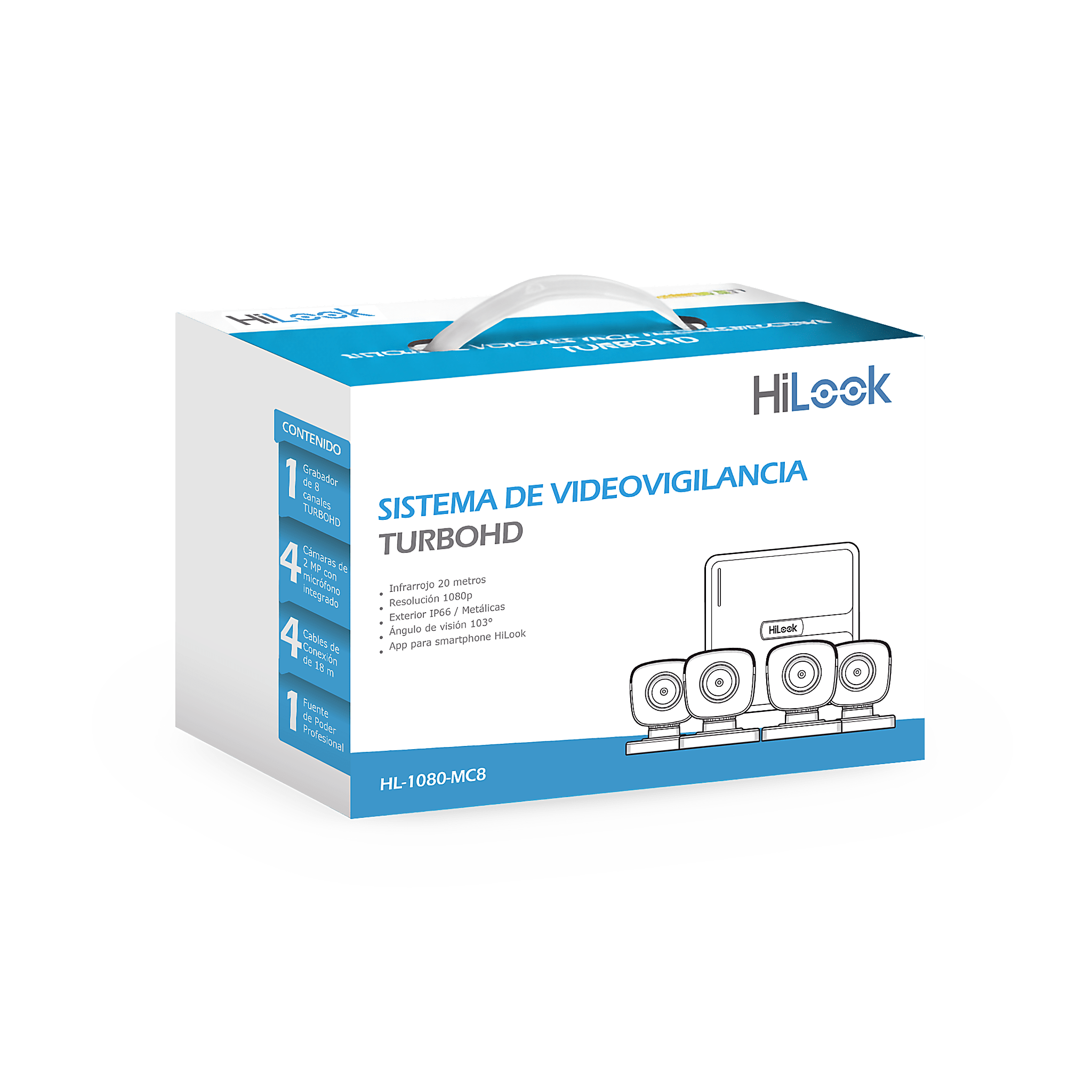 Hilook By Hikvision hl-1080-mc8 KIT TurboHD 1080p / DVR 8 canales con H.265+ / 4 Cámaras Bala Metálicas / Fuente de Poder / Accesorios de Instalación