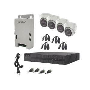 Hilook By Hikvision hl-2080p-4e-twa Kit HiLook Audio Bidireccional TurboHD 1080p / DVR Metalico 4 Canales / 4 Cámaras Eyeball (Exterior) con Bocina y Microfóno Integrado / 1 Fuente de Poder / Accesorios