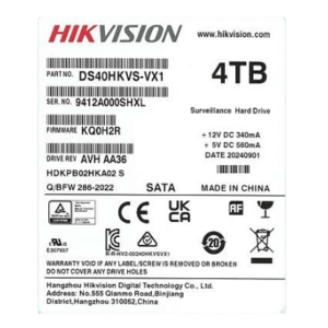Hikvision ds40hkvs-vx1 Disco Duro Enterprise 3.5 4 TB / Hikvision / 7200 RPM / SATA / Alto Rendimiento / Recomendado para NVRs HIKVISION