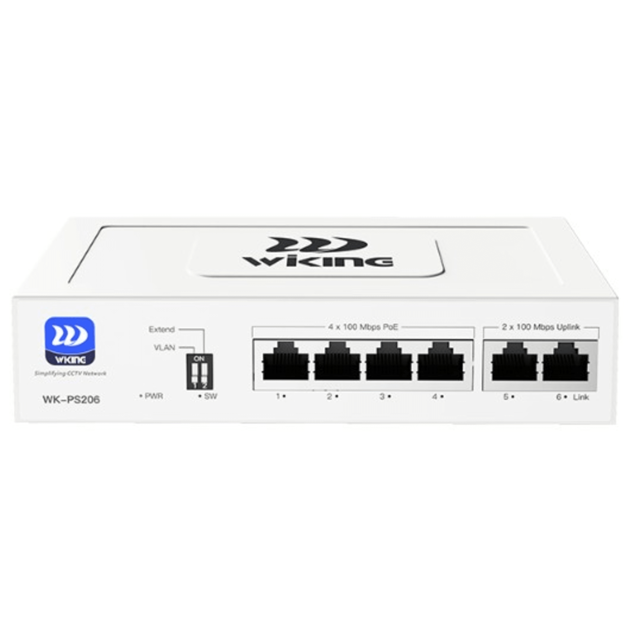 Wi-Tek wk-ps206 Switch PoE / Administración en la nube / Con 4 puertos 10/100 Mbsp PoE af/at / 2 Puertos Uplink 10/100 MBPS / Presupuesto 45 W / PoE hasta 250 metros