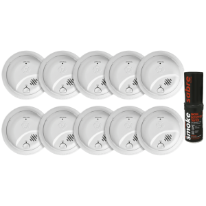 Sdi 1046832ksabre Kit de 10 Detectores de Humo Autónomos FIRST ALERT por Ionización / Alarma 85 dB / Botón Prueba y Silencio / Probador SABRE SDI