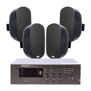 Epcom Proaudio sfb240/4ws50 KIT de Amplificador de 240W para Escritorio | 4 Altavoces de Pared color Negro 3W - 50W | Sistema 70/100V