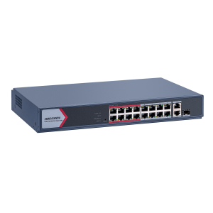 Hikvision ds-3e1318p-ei/m Switch PoE+ / Monitoreable / 16 Puertos 10/100 Mbps PoE+ / 2 Puertos 1000 Mbps Uplink / 1 Puerto SFP Uplink / Modo Extendido hasta 300 Metros / 130 W