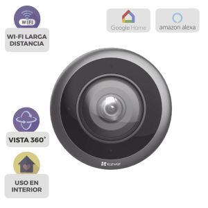 Ezviz cs-e4p Cámara WiFi Panorámica Fisheye 360° / Resolución 3K+ / Visión Nocturna IR 10m / Detección IA Humana / Doble Banda 2.4-5GHz / Audio Bidireccional / Almacenamiento MicroSD 512GB / H.265