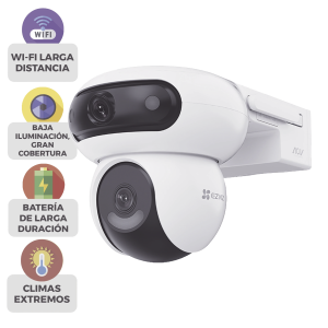Ezviz cshb90x/sp/4g/w Kit Incluye Cámara Wi-Fi 6 + 4G LTE con Panel Solar / Doble Lente (4MP+4MP) / Visión Nocturna ColorFULL / Batería 10,400 mAh / / IP65 Exterior / IA Detección Humana y Vehicular / Audio Bidireccional