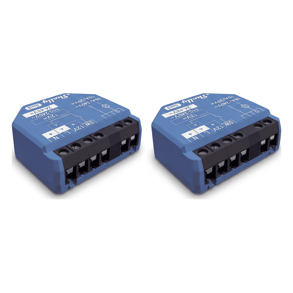 Shelly shelly1gen3x2 Relevador inalámbrico inteligente 16A, 110-230 V, 1 salida de contacto seco, compatible con asistente de voz Alexa, Google Home