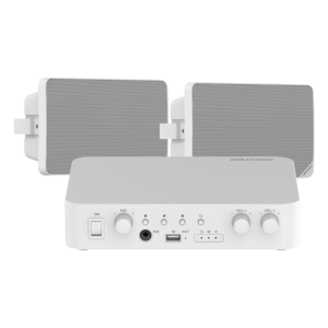 Hikvision ds-qaekit/st Kit de amplificador compatible con Spotify | Bluetooth | 2 altavoces para pared | sistema 100v | 2 canales con control de volumen independiente | música ambiental