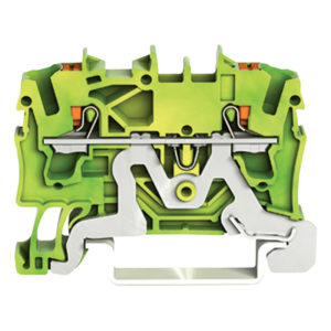 Wago 2202-1207 Borna de Tierra TOPJOB® S / 2 Conductores / Sección 2.5 mm² / Tecnología Push-in CAGE CLAMP® / Operación con Tecla / Montaje Carril DIN 35x15 y 35x7.5 / Color Verde-Amarillo / Aplicaciones Ex y Ferroviarias / Certificacio
