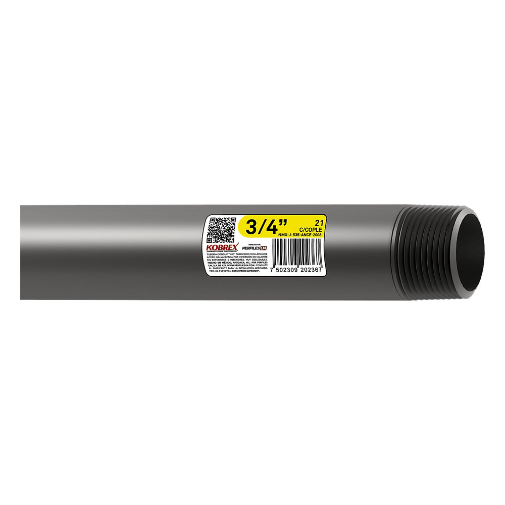 Kobrex kimc-114 Tubo Conduit Pared Gruesa de Acero Galvanizado de 1 1/4 x 3 m / Recubrimiento Zinc Interior y Exterior / Inmersión en Caliente / Etiqueta Amarilla / NMX-J-535-ANCE.