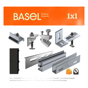 Basel kitbasel1x1 Sistema de Montaje Solar BASEL / Flat Roof Single Row / 1 Modulo / Riel N RAIL 4.72 / Soportes N3 BASEL / Resistencia Viento 140 km/h / Inclinacion 15 Grados