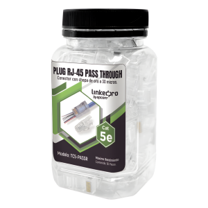 Linkedpro By Epcom tc5passr Bote con 50 Plugs Pass through RJ45 Cat5e sin blindaje, con alivio de tensión incluido, chapado de oro a 30 micras para durabilidad extrema