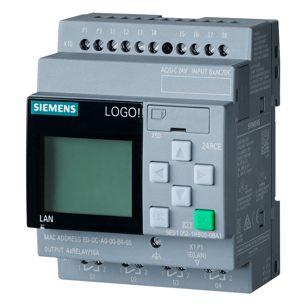 Siemens 6ed10521hb080ba2 Módulo Lógico LOGO! 24RCE / Display FA/E/S / 24 V AC/DC / 8 DI / 4 DO Relé / Ethernet / Servidor Web / 400 Bloques Memoria / Ampliación Modular / Cloud MQTT