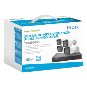 Hilook By Hikvision hl-3k-dl/t [Dual Light] Kit TurboHD 3K (5 Megapixel Lite) / DVR 4 Canales / 4 Cámaras bala Dual Light / Audio bidireccional / Accesorios de Interconexión / Fuente de Poder