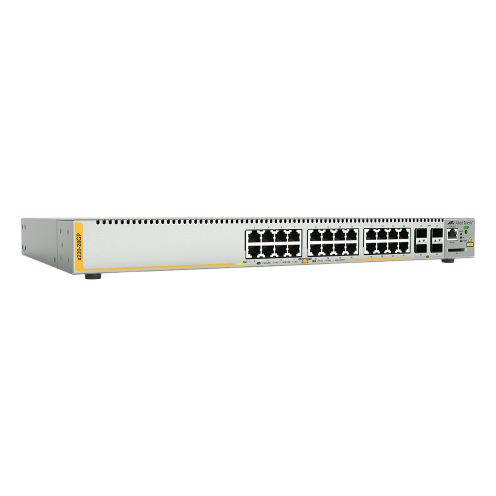 Allied Telesis at-x230-28gp-90 Switch PoE+ Administrable Capa 3, 24 Puertos 10/100/1000 Mbps + 4 SFP Gigabit, 370 W