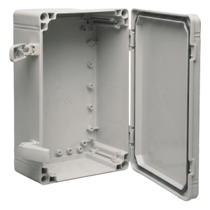 Hoffman q403018abi Gabinete QLine I Tipo 4X / 400 x 300 x 180 mm (15.75 x 11.81 x 7.09 in) / ABS / IP66 / Tapa Opaca con Tornillos / Montaje 380 x 280 mm / Gris RAL 7035