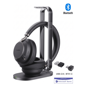 Yealink bh76-plus-with-charging-stand-teams-black-usb-c/a Auriculares Yealink BH76 Plus Stereo MS edition con base de carga/Bluetooth 5.3 con adaptador USB-C y USB-A/Cancelación activa de ruido/De diadema y supraaurales