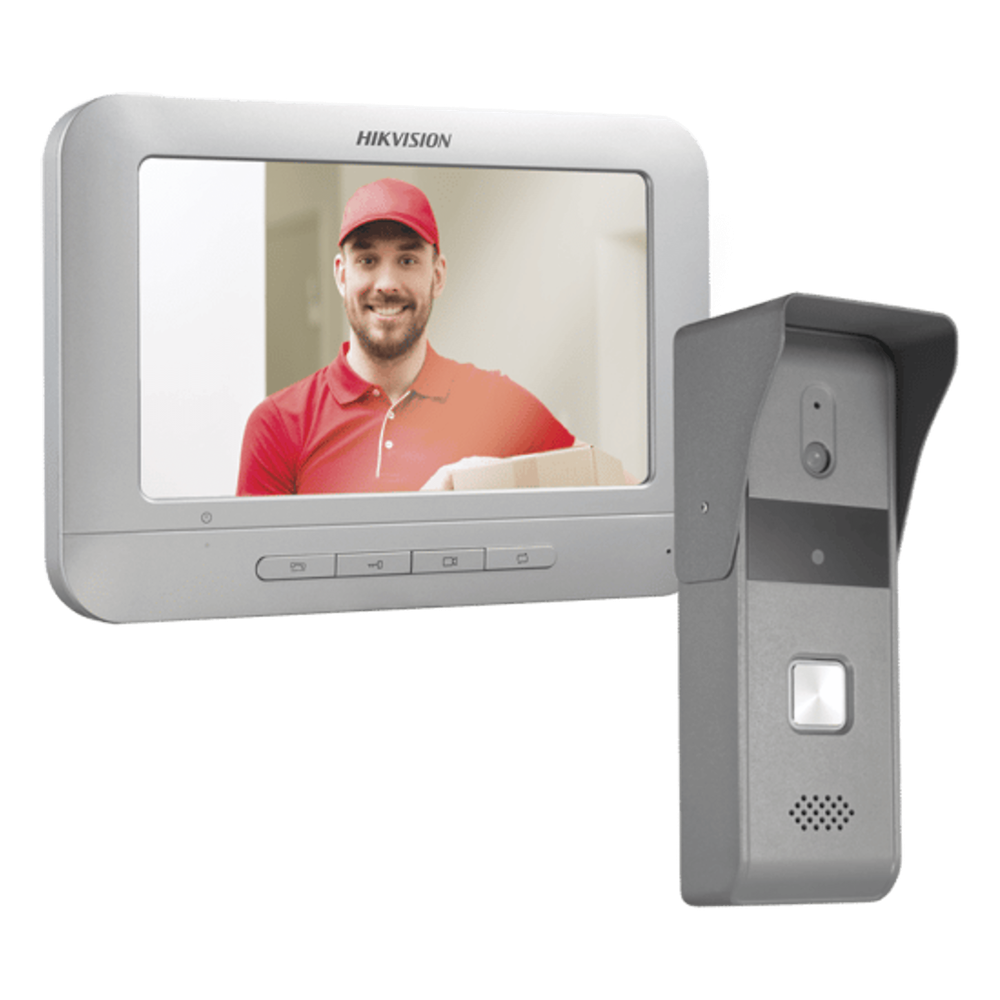 Hikvision ds-kis203-t/k Kit de Videoportero Analógico con Pantalla LCD a Color de 7 / Frente de Calle para Exterior IP65 / Salida de Relevador
