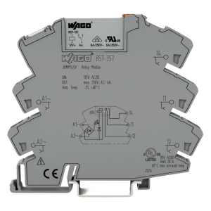 Wago 857-357 Módulo Relé WAGO / 115V AC/DC / 1 Inversor / 6A Corriente Permanente / Indicador LED Amarillo / Push-in CAGE CLAMP® / Aislamiento Reforzado / IP20 / Carril DIN