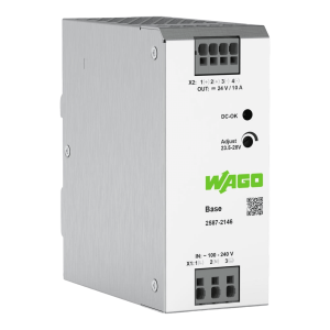 Wago 2587-2146 Fuente de Alimentación BASE / 24V DC 10A 240W / Monofásica 100-240V AC / Push-in CAGE CLAMP® / Sincronización Primaria / Autoenfriamiento / Paralelo y Serie / IP20 / Carril DIN