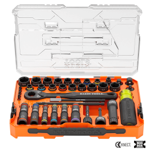 Klein Tools 65500-knect Juego de Dados de Impacto Paso a Través / Sistema KNECT / Compatible con el Sistema de Almacenamiento (ModBox) / 39 Piezas / Sistema SAE y Métrico.
