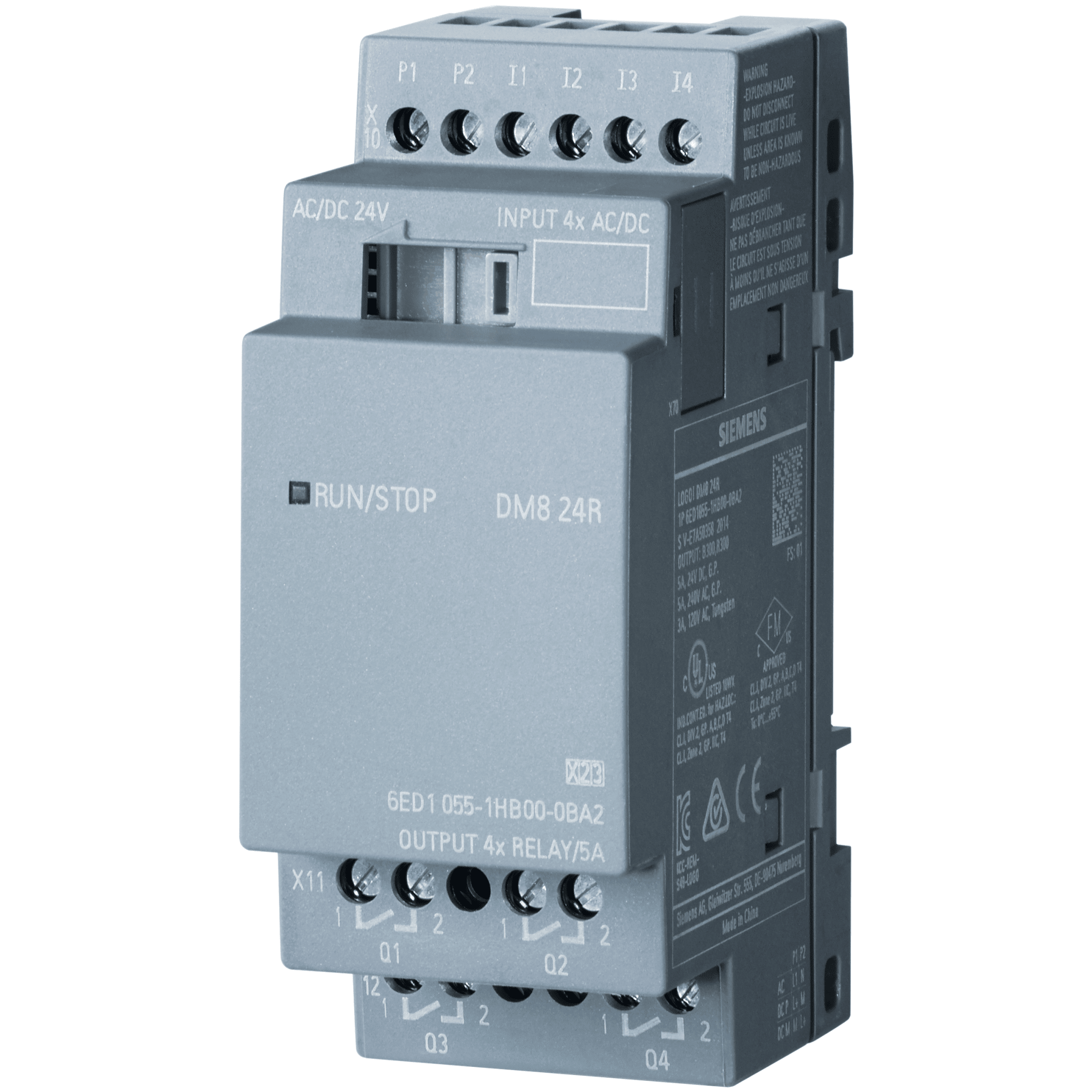 Siemens 6ed1055-1hb00-0ba2 Módulo de Expansión LOGO! DM8 / 24V DC/AC / 4 Entradas Digitales AC/DC / 4 Salidas de Relé 5A / IP20 / Certificaciones Internacionales