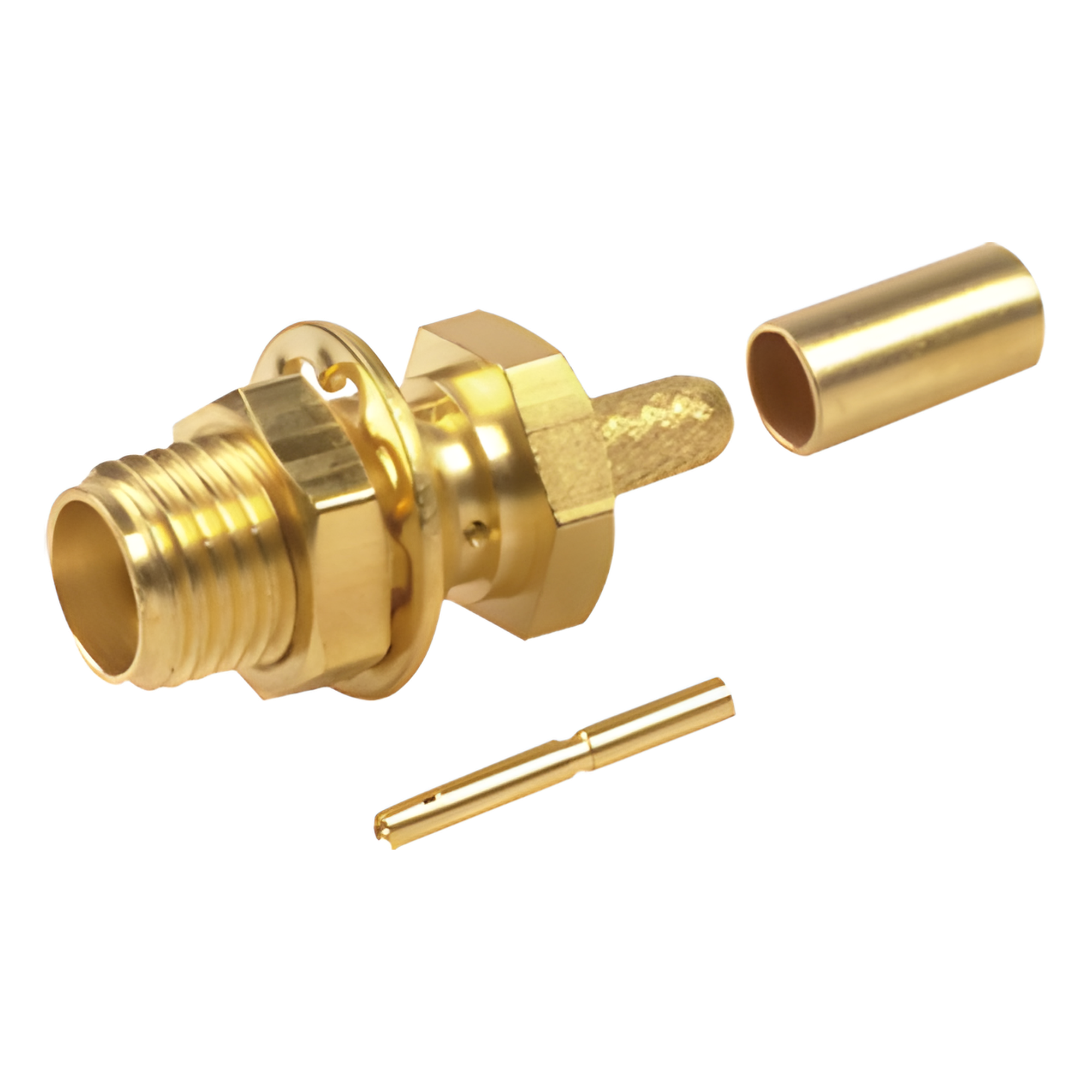 Rf Industries,Ltd rsa-3252-1b Conector SMA Hembra para Chasis en D Plano, Anillo Plegable para cable RG-174/U, Oro/ Oro/ Teflón.