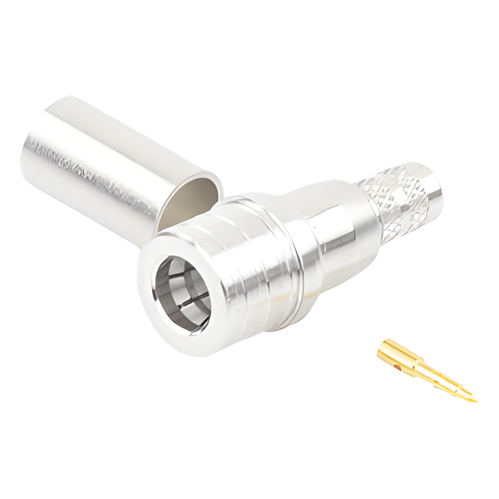 Rf Industries,Ltd rqa-5000-x Conector QMA (Quick Mate) Macho, Anillo Plegable para RG-8/X, LMR-240, Bronce Blanco/Oro/Teflón.