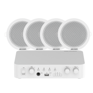 Hikvision dsqaekit0206/st Kit de amplificador compatible con Spotify | bluetooth | 4 altavoces para plafón | sistema 100v | 2 canales con control de volumen independiente | música ambiental