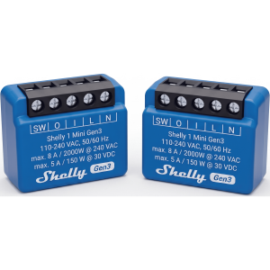 Shelly shelly1minigen3x2 Mini Relevador inalámbrico inteligente, 1 salida de contacto seco, compatible con asistentes de voz Alexa y GoogleHome