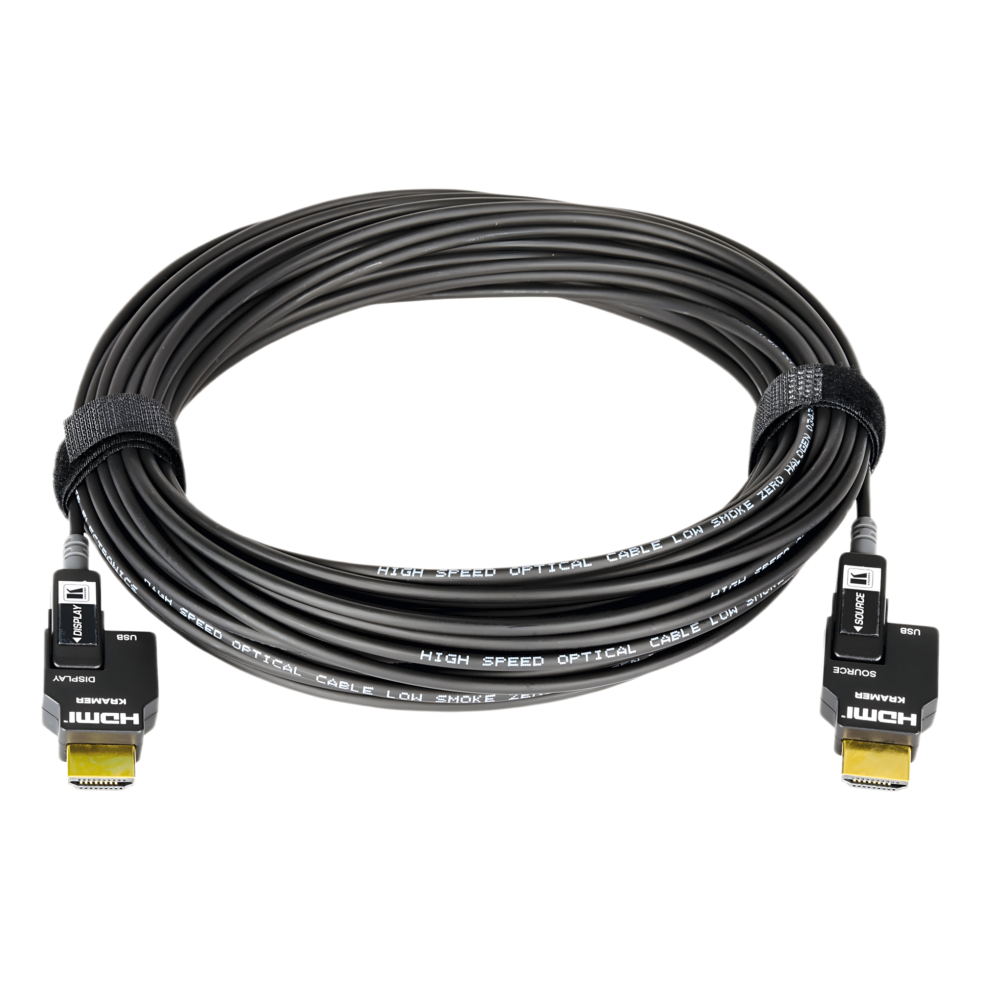 Kramer cls-aoch/60-98 Cable Activo Óptico HDMI 4K 30 mts | 4K@60Hz 4:4:4 | 18 Gbps | Terminales Desmontables Micro-HDMI | Fibra Optica | Libre de Halógenos LSHF | Bañado en Oro 24K