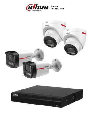 Dahua NVR DHI-NVR4108HS-8P-4KS3 de 8 MP / 4k / 8 canales IP/ 8 puertos PoE/ Rendimiento de 160 mbps/ H.265+/ 1 Bahía para disco duro y 4 cámaras IP WizColor: 2 Bullet DH-IPC-HFW2249TLP-S-LED-0280B-PRO y 2 Domo DH-IPC-HDW2249TP-S-LED-0280B-PRO #IPKit