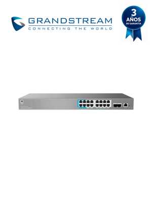 GRANDSTREAM GWN7802P PRO - Switch administrable Capa 2+ empresarial/ 16 puertos Gigabit PoE++ 802.3bt, hasta 60W por puerto/ 2 SFP+ 10G/ Presupuesto PoE 250W/ Capacidad 72 Gbps/ VLAN, QoS, ARP Inspection y anti-DoS/ Gestión GWN.Cloud y GWN Manager
