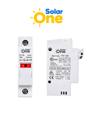 Porta fusible Fotovoltaico 1 polo / 1000 VDC / Montaje en riel DIN / Compatible con fusibles 10x38 mm
