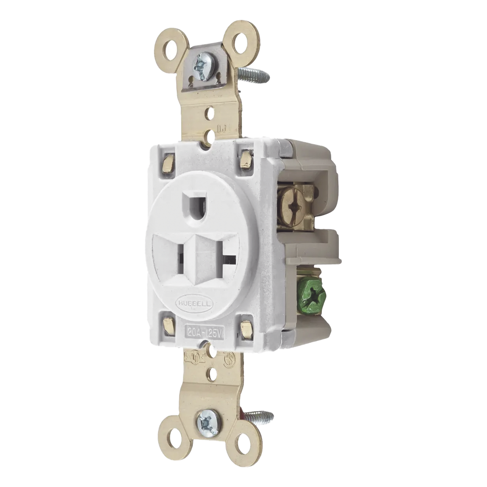 Hubbell hub-hbl-5361-w Contacto Sencillo / 20 A 125 V / 2 Polos 3 Hilos / Nema 5-20R / Color Blanco / Grado Industrial.