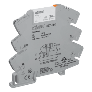Wago 857-304 Módulo con Relé / 24 VCC / 1 Inversor / 6 A Corriente Permanente / Push-in CAGE CLAMP® / IP20 / Aislamiento Reforzado / LED Indicador Amarillo