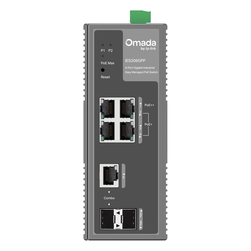 Tp-Link ies206gpp Switch Industrial Easy Managed / 6 Puertos Gigabit (4 PoE) / 120W PoE Budget / IP40 / -40°C a 75°C / 6kV Protección Rayos / Cloud Management Omada / DIN-Rail