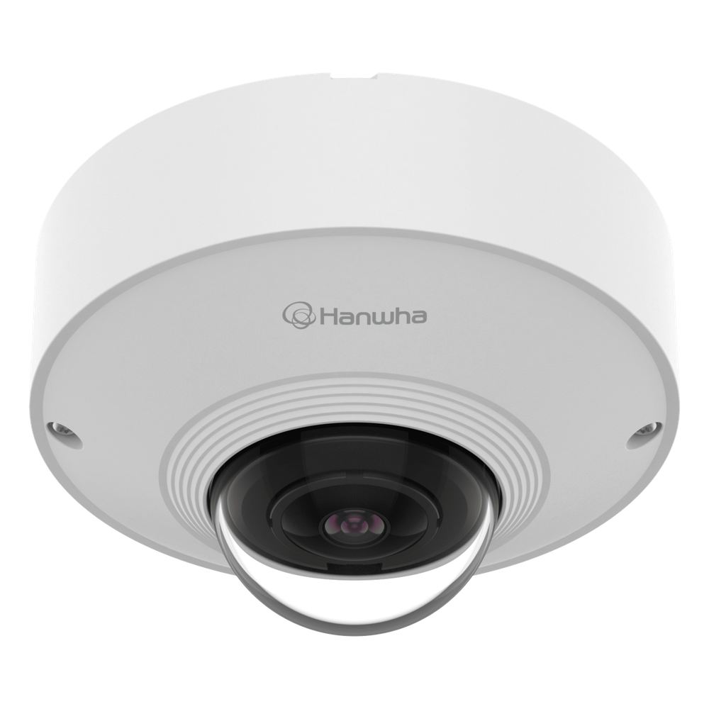 Hanwha Vision qnf-c9010v Cámara Fisheye AI 12MP / 1/1.6 CMOS / Lente Fijo 1.76 mm / WDR 120dB / IP66 IK10 NEMA4X / Detección de Personas y Vehículos / Compatible con H.265 H.264 MJPEG / PoE