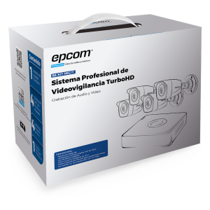 Epcom Professional b8-kit-mic/t (MICRÓFONO Integrado + Detección de Movimiento 2.0) Kit TurboHD 1080p Lite / DVR 4 canales / Audio por Coaxitron / 4 Cámaras Bala de Metal con Micrófono Integrado