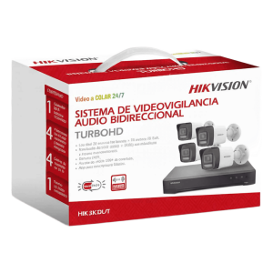 Hikvision hik-3k-dl/t [Dual Light] Kit TurboHD 3K (5 Megapixel Real) / DVR 4 Canales / 4 Cámaras bala Dual Light / Audio bidireccional / Accesorios de Interconexión / Fuente de Poder