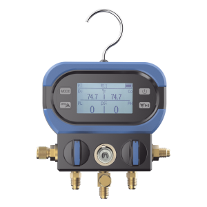 Epcom dm-aa Manifold Digital DMAA 2 Válvulas / Sensor Digital Alta Precisión / Pantalla LCD Retroiluminada / Rango -14 a 800 psi (55 bar) / Compatibilidad Múltiples Refrigerantes / Diseño Anti-Caídas / Incluye 3 Mangueras y Adaptado