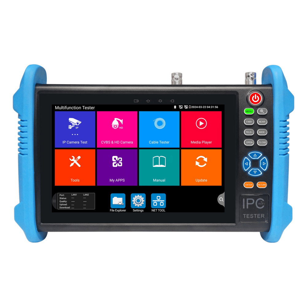 Epcom tpturbo8k(bt) Tester de Video Profesional | Pantalla 7| Prueba IP/HD/Analógicas | TVI/CVI/AHD/CVBS | IP ONVIF | 4K/8K | H.264/H.265 | HDMI | PTZ | Scanner IP | TDR | Salidas 12V/24V/PoE | Activación Simultanea.