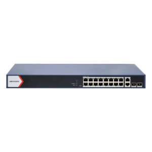 Hikvision ds-3e1520p-ei Switch PoE+ / Administrable / 16 puertos 1000 Mbps PoE+ / 2 Puertos 1000 Mbps Uplink / 2 Puertos SFP de Uplink /  Configuración Nube Hik-Partner Pro / Modo Extendido hasta 300 metros / 230 W